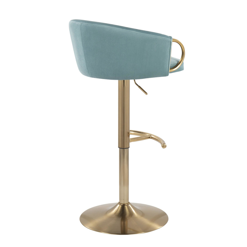 Claire Contemporary/Glam Adjustable  Bar Stool in Gold Metal and Black Velvet By LumiSource - Set of 2 | Bar Stools | Modishstore - 23
