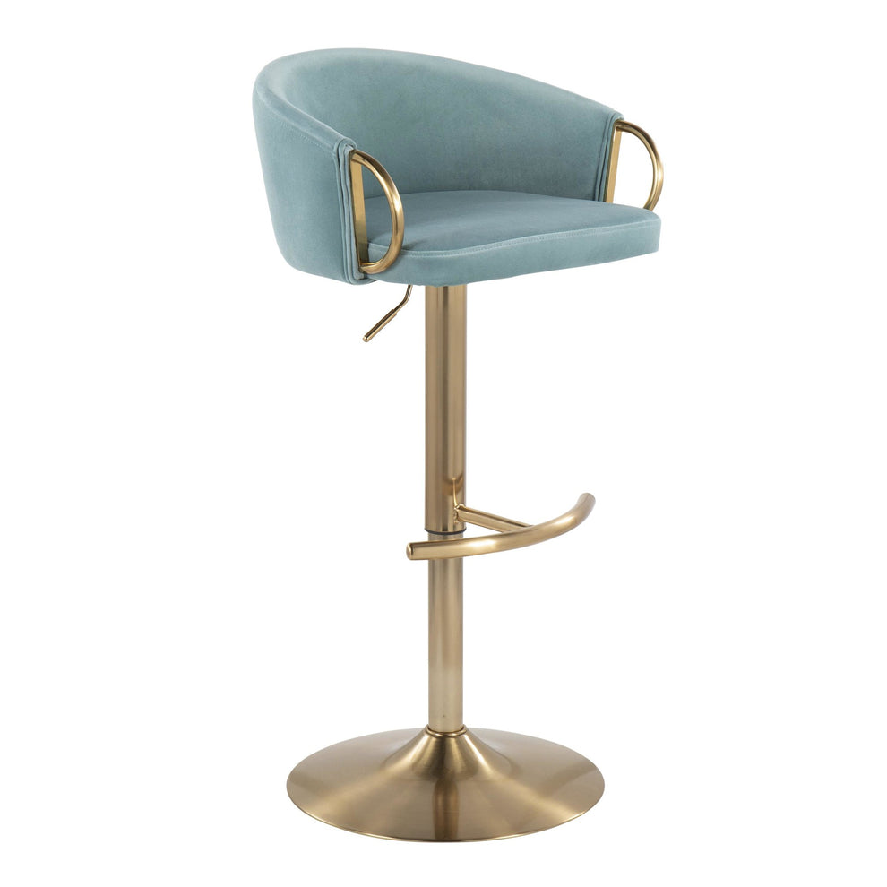 Claire Contemporary/Glam Adjustable  Bar Stool in Gold Metal and Black Velvet By LumiSource - Set of 2 | Bar Stools | Modishstore - 21