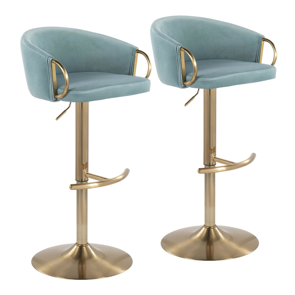 Claire Contemporary/Glam Adjustable  Bar Stool in Gold Metal and Black Velvet By LumiSource - Set of 2 | Bar Stools | Modishstore - 17