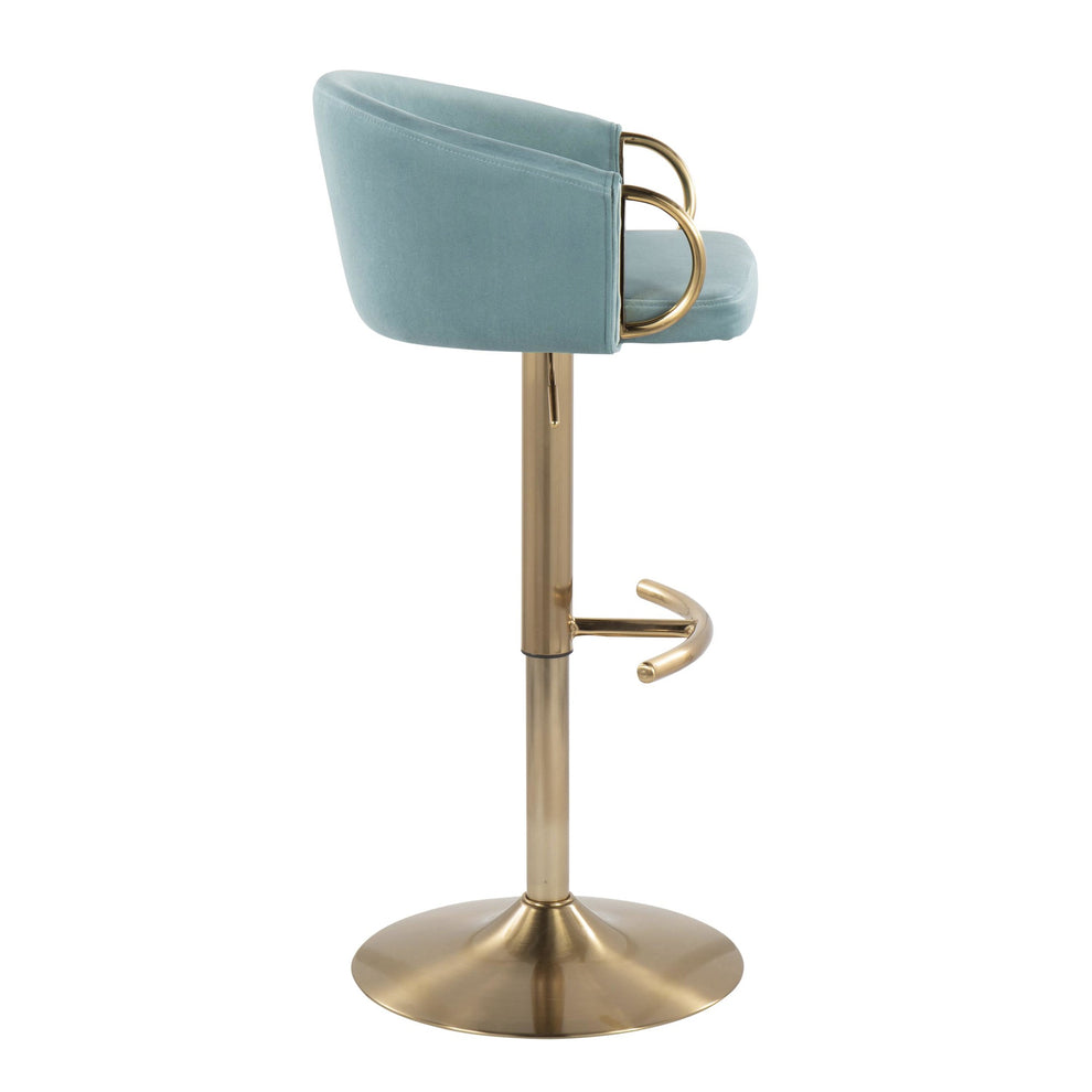 Claire Contemporary/Glam Adjustable  Bar Stool in Gold Metal and Black Velvet By LumiSource - Set of 2 | Bar Stools | Modishstore - 22
