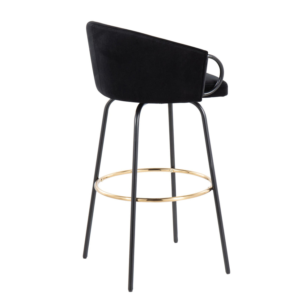 Claire Contemporary/Glam Barstool in Black Metal and Black Velvet with Gold Metal Footrest By LumiSource - Set of 2 | Bar Stools | Modishstore - 7
