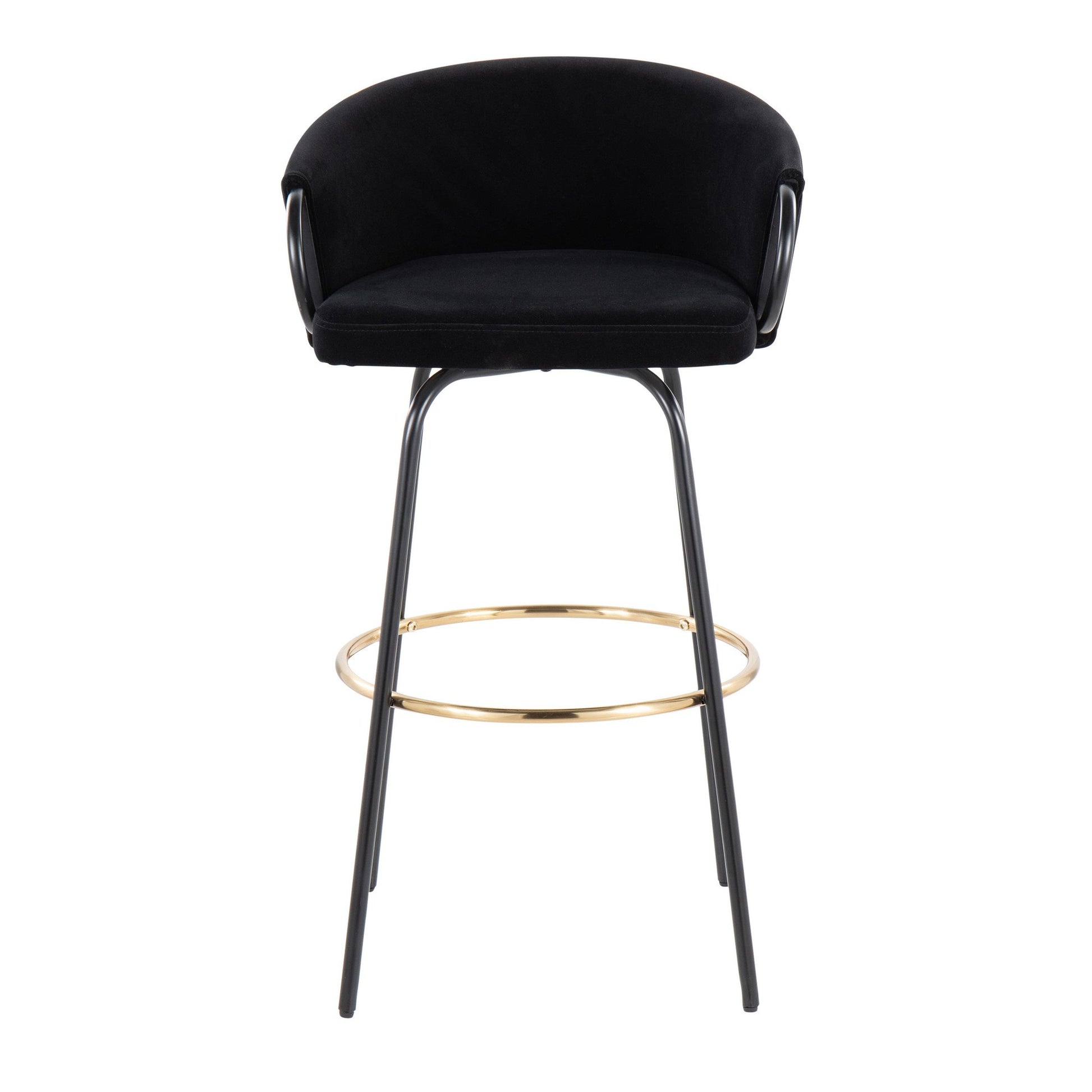 Claire Contemporary/Glam Barstool in Black Metal and Black Velvet with Gold Metal Footrest By LumiSource - Set of 2 | Bar Stools | Modishstore - 2