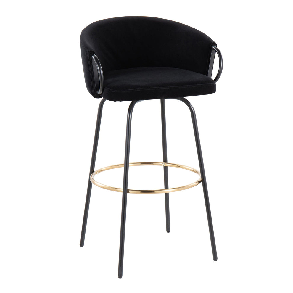 Claire Contemporary/Glam Barstool in Black Metal and Black Velvet with Gold Metal Footrest By LumiSource - Set of 2 | Bar Stools | Modishstore - 5