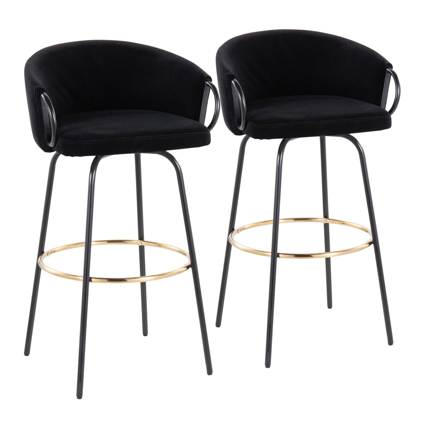 Claire Contemporary/Glam Barstool in Black Metal and Black Velvet with Gold Metal Footrest By LumiSource - Set of 2 | Bar Stools | Modishstore