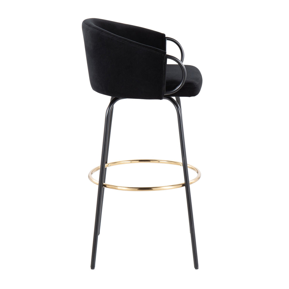 Claire Contemporary/Glam Barstool in Black Metal and Black Velvet with Gold Metal Footrest By LumiSource - Set of 2 | Bar Stools | Modishstore - 6