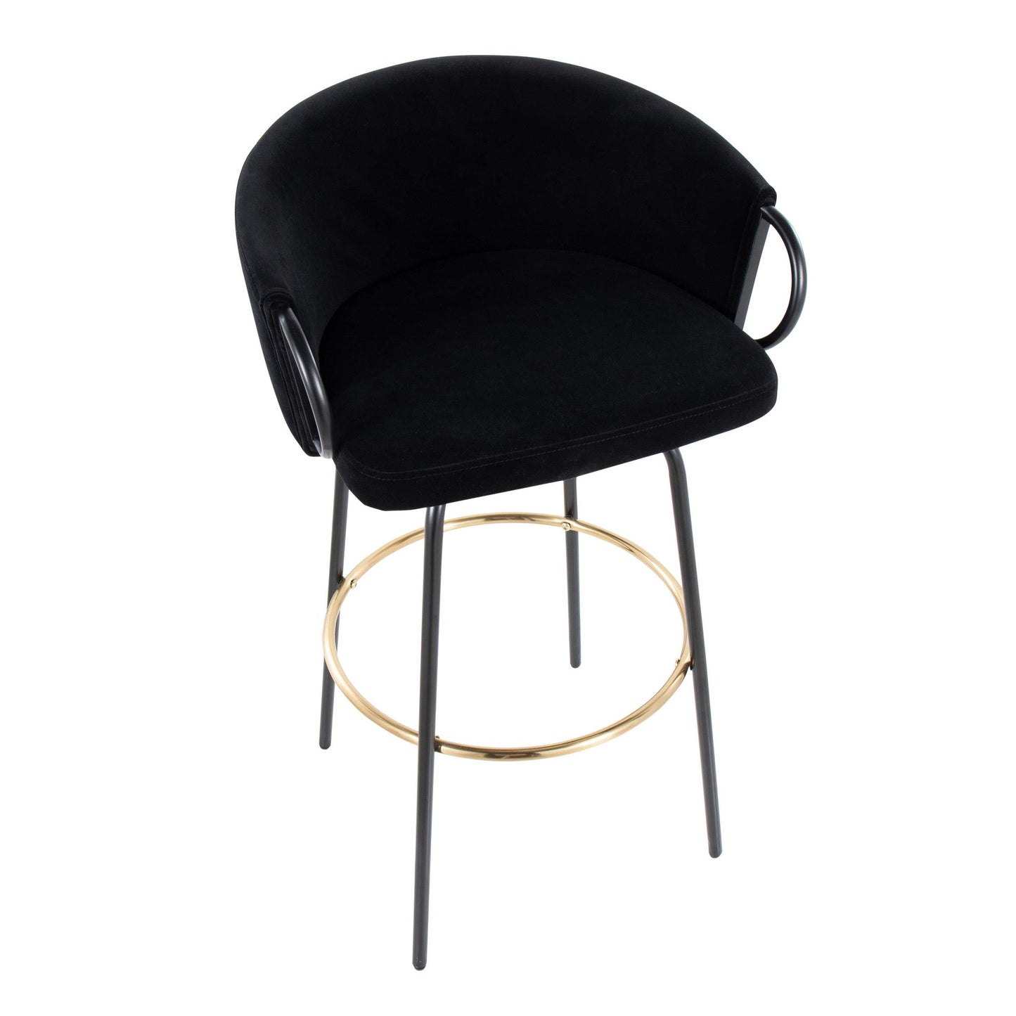 Claire Contemporary/Glam Barstool in Black Metal and Black Velvet with Gold Metal Footrest By LumiSource - Set of 2 | Bar Stools | Modishstore - 3