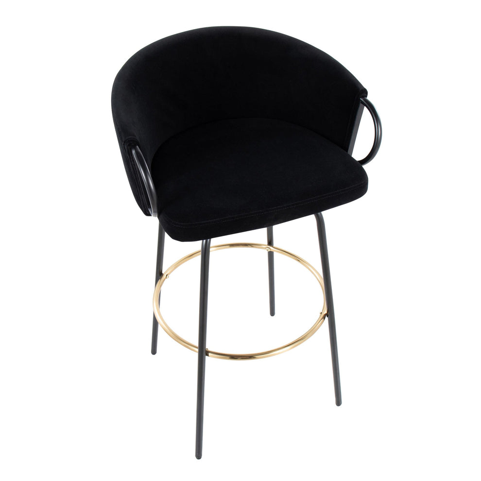 Claire Contemporary/Glam Barstool in Black Metal and Black Velvet with Gold Metal Footrest By LumiSource - Set of 2 | Bar Stools | Modishstore - 3