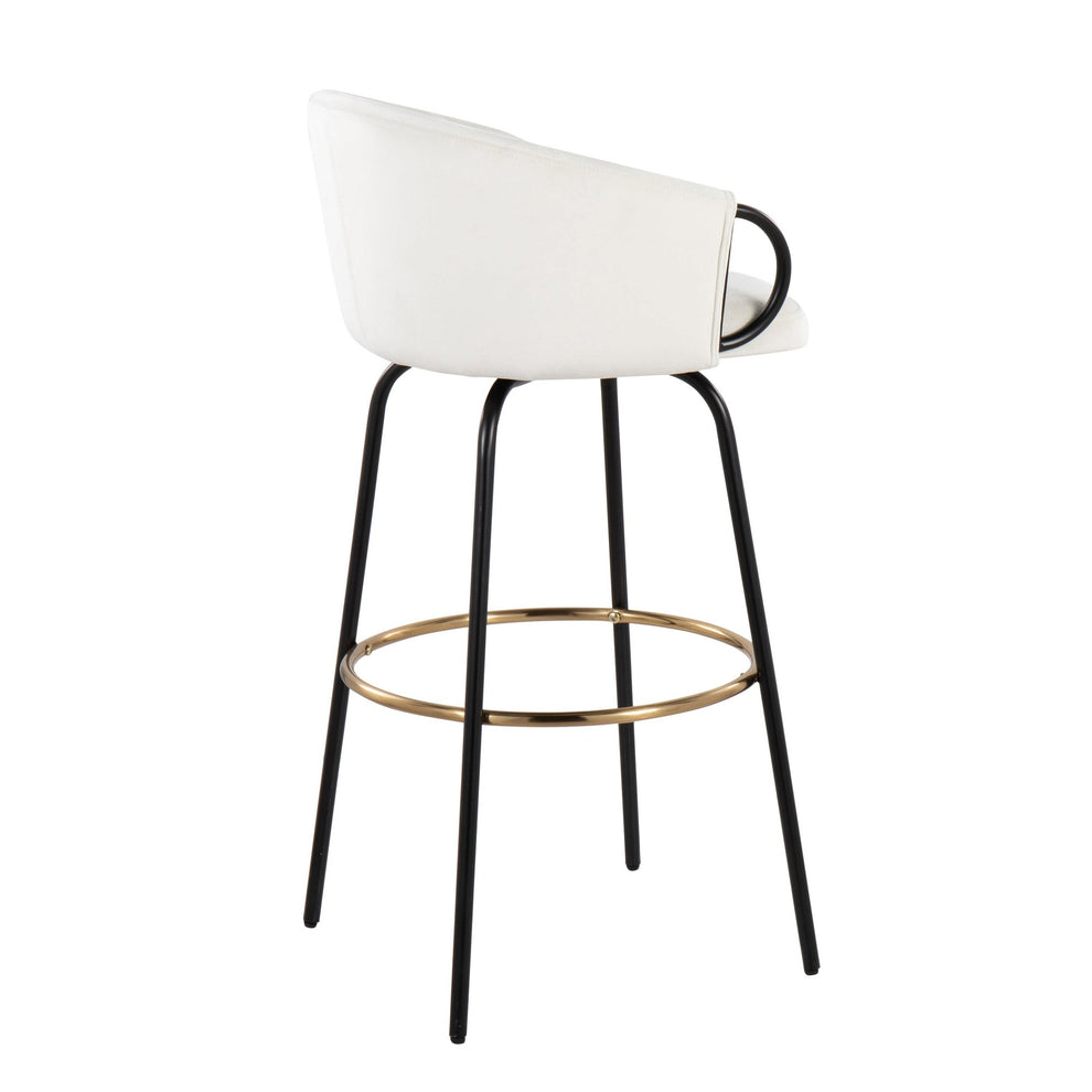 Claire Contemporary/Glam Barstool in Black Metal and Black Velvet with Gold Metal Footrest By LumiSource - Set of 2 | Bar Stools | Modishstore - 15