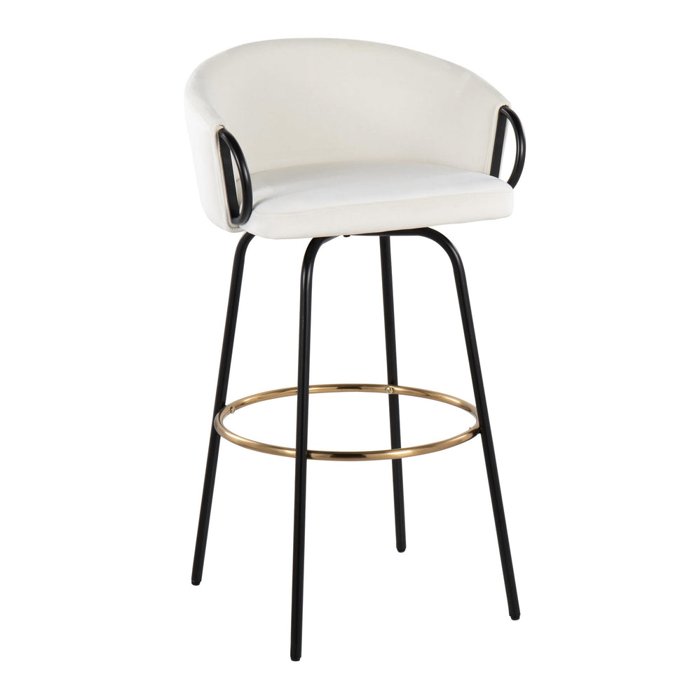 Claire Contemporary/Glam Barstool in Black Metal and Black Velvet with Gold Metal Footrest By LumiSource - Set of 2 | Bar Stools | Modishstore - 13