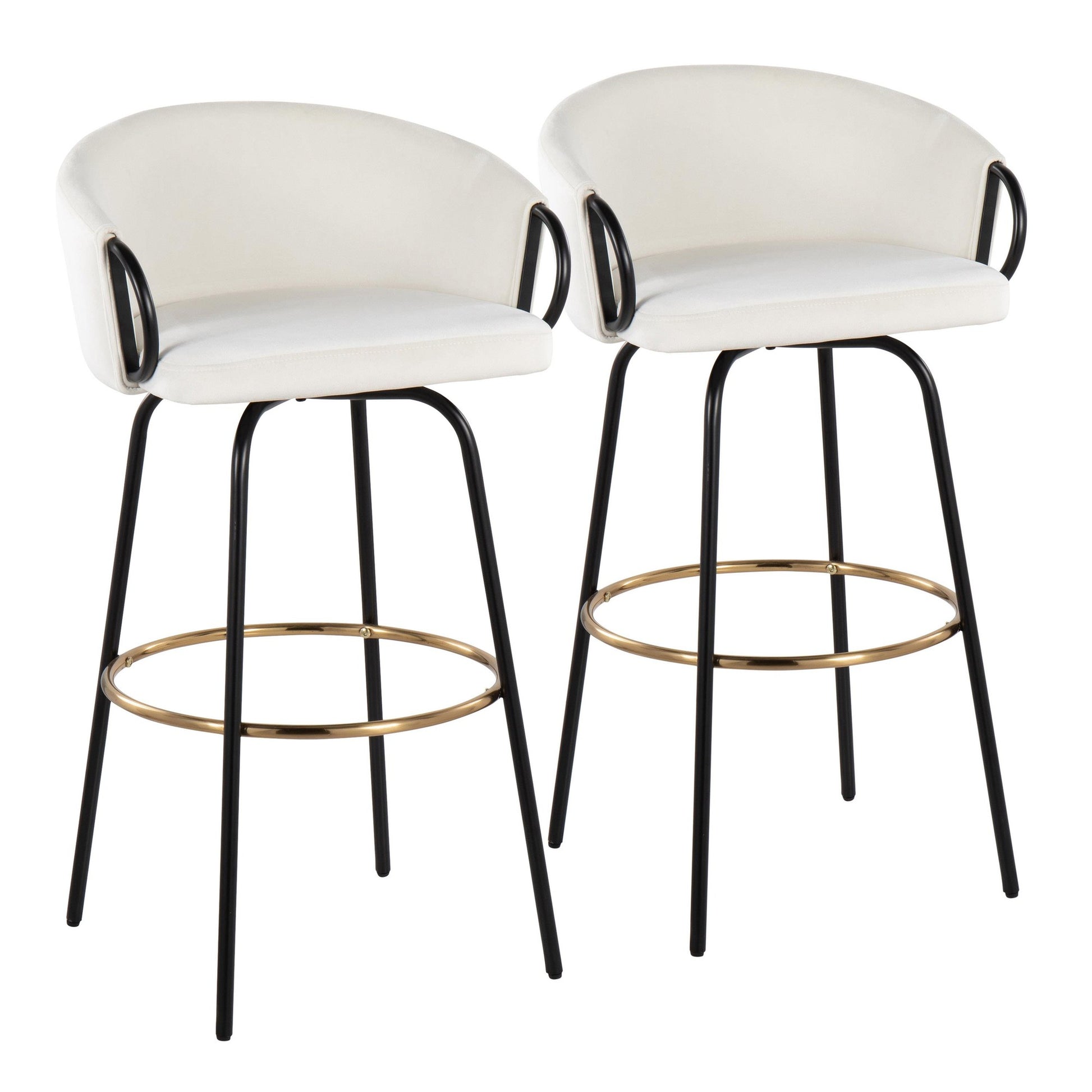 Claire Contemporary/Glam Barstool in Black Metal and Black Velvet with Gold Metal Footrest By LumiSource - Set of 2 | Bar Stools | Modishstore - 9