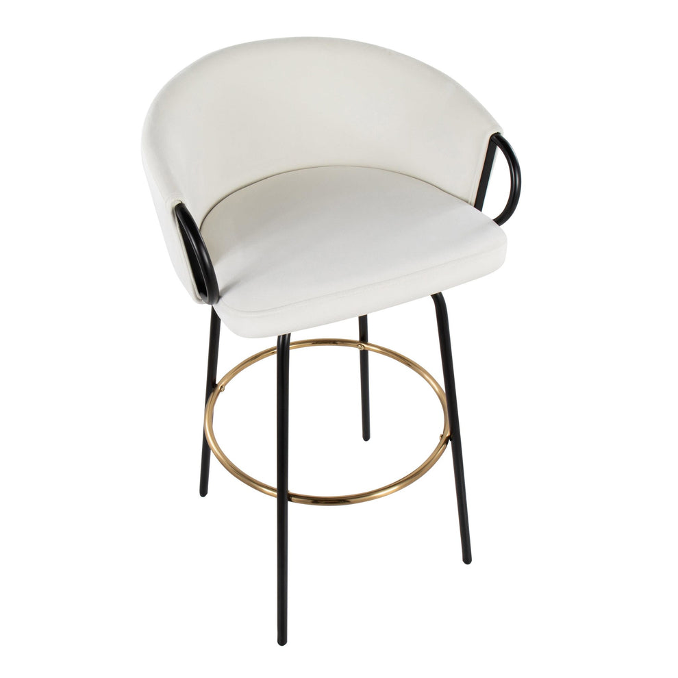 Claire Contemporary/Glam Barstool in Black Metal and Black Velvet with Gold Metal Footrest By LumiSource - Set of 2 | Bar Stools | Modishstore - 11