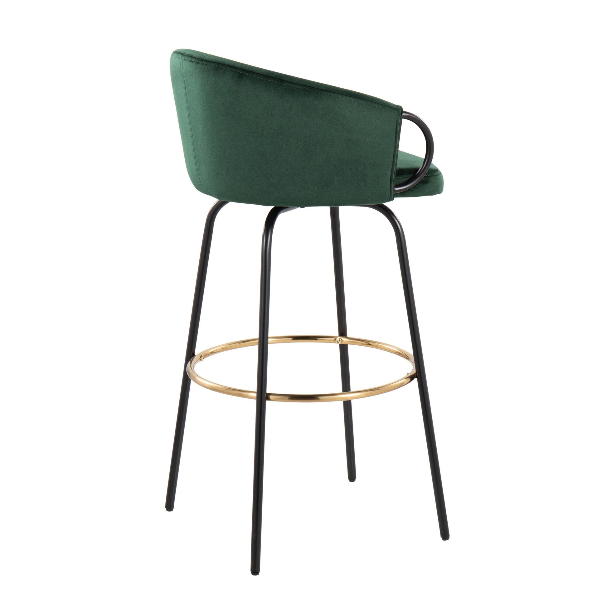 Claire Contemporary/Glam Barstool in Black Metal and Emerald Green Velvet with Gold Metal Footrest By LumiSource - Set of 2 | Bar Stools | Modishstore - 7