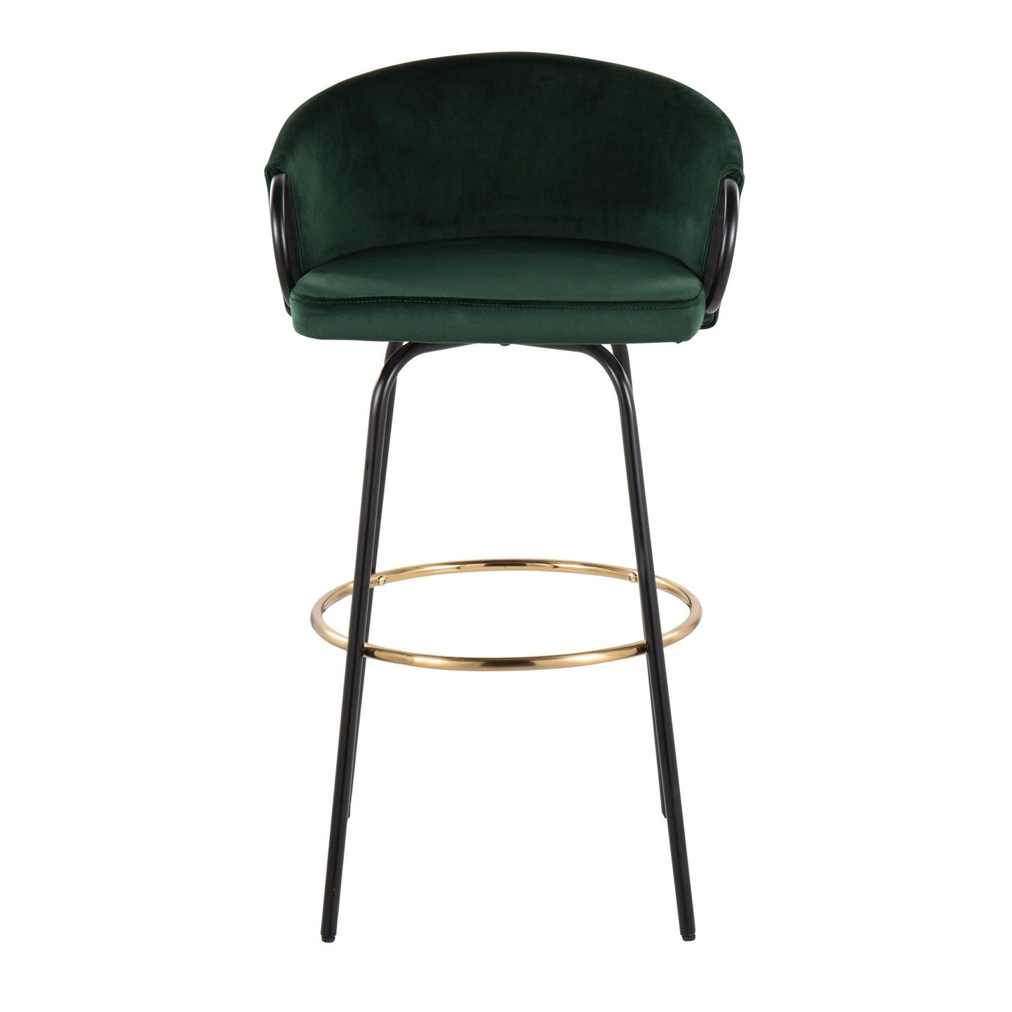 Claire Contemporary/Glam Barstool in Black Metal and Emerald Green Velvet with Gold Metal Footrest By LumiSource - Set of 2 | Bar Stools | Modishstore - 2