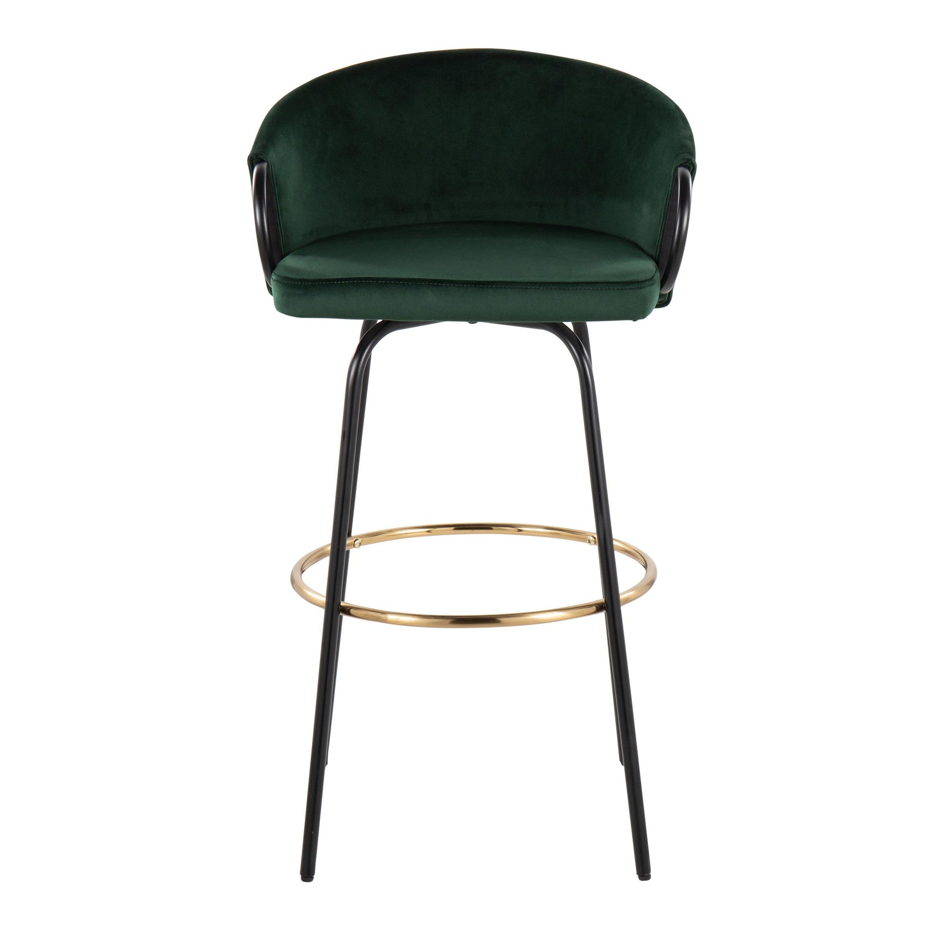 Claire Contemporary/Glam Barstool in Black Metal and Emerald Green Velvet with Gold Metal Footrest By LumiSource - Set of 2 | Bar Stools | Modishstore - 2