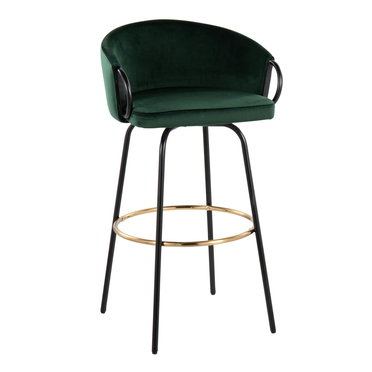 Claire Contemporary/Glam Barstool in Black Metal and Emerald Green Velvet with Gold Metal Footrest By LumiSource - Set of 2 | Bar Stools | Modishstore - 5