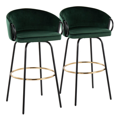 Claire Contemporary/Glam Barstool in Black Metal and Emerald Green Velvet with Gold Metal Footrest By LumiSource - Set of 2 | Bar Stools | Modishstore