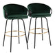 Claire Contemporary/Glam Barstool in Black Metal and Emerald Green Velvet with Gold Metal Footrest By LumiSource - Set of 2 | Bar Stools | Modishstore