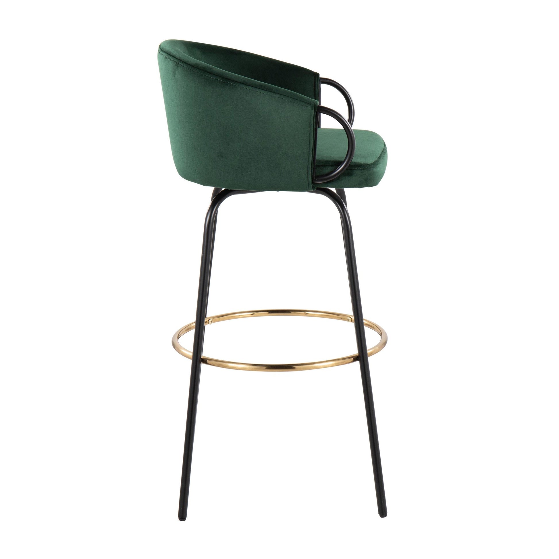 Claire Contemporary/Glam Barstool in Black Metal and Emerald Green Velvet with Gold Metal Footrest By LumiSource - Set of 2 | Bar Stools | Modishstore - 6