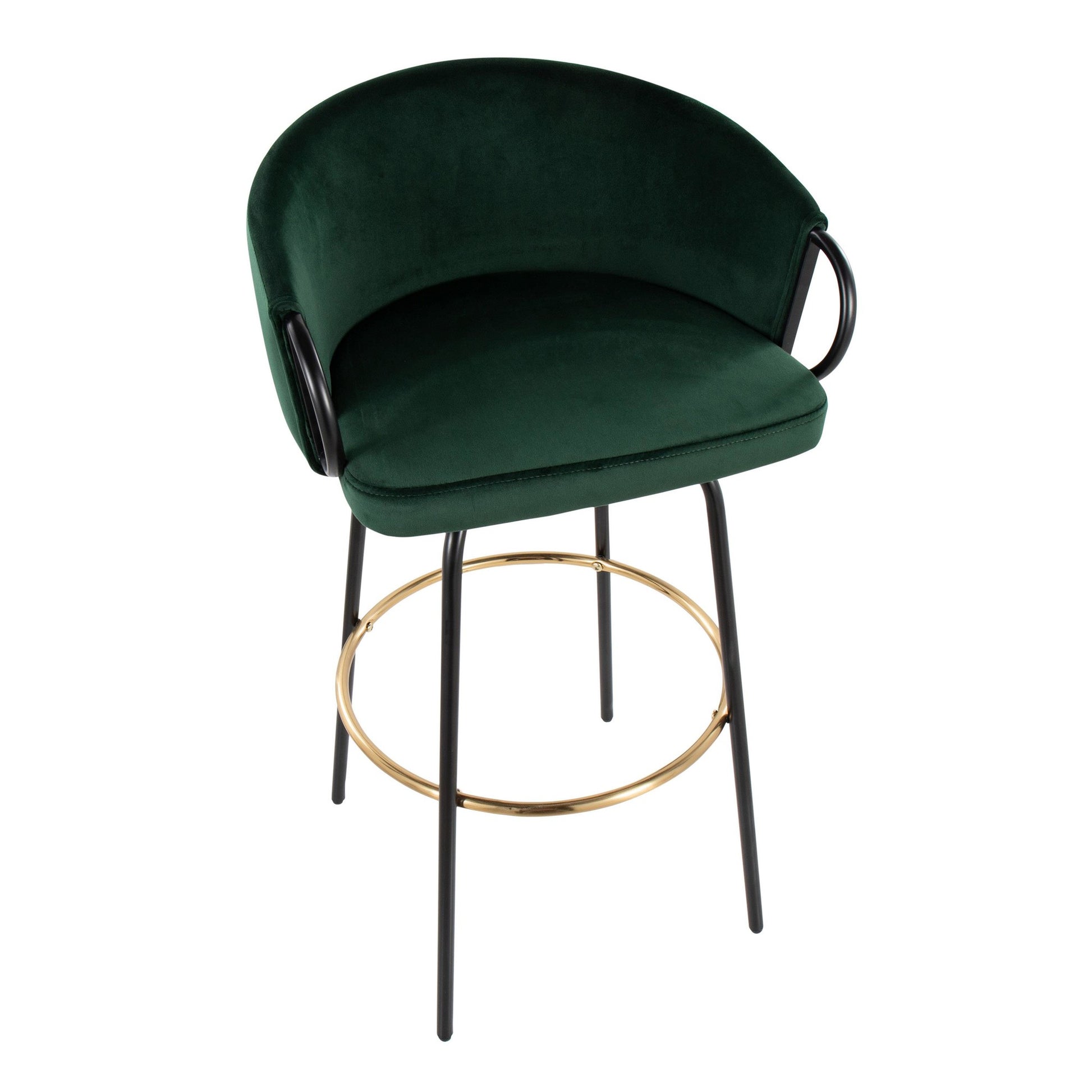 Claire Contemporary/Glam Barstool in Black Metal and Emerald Green Velvet with Gold Metal Footrest By LumiSource - Set of 2 | Bar Stools | Modishstore - 3