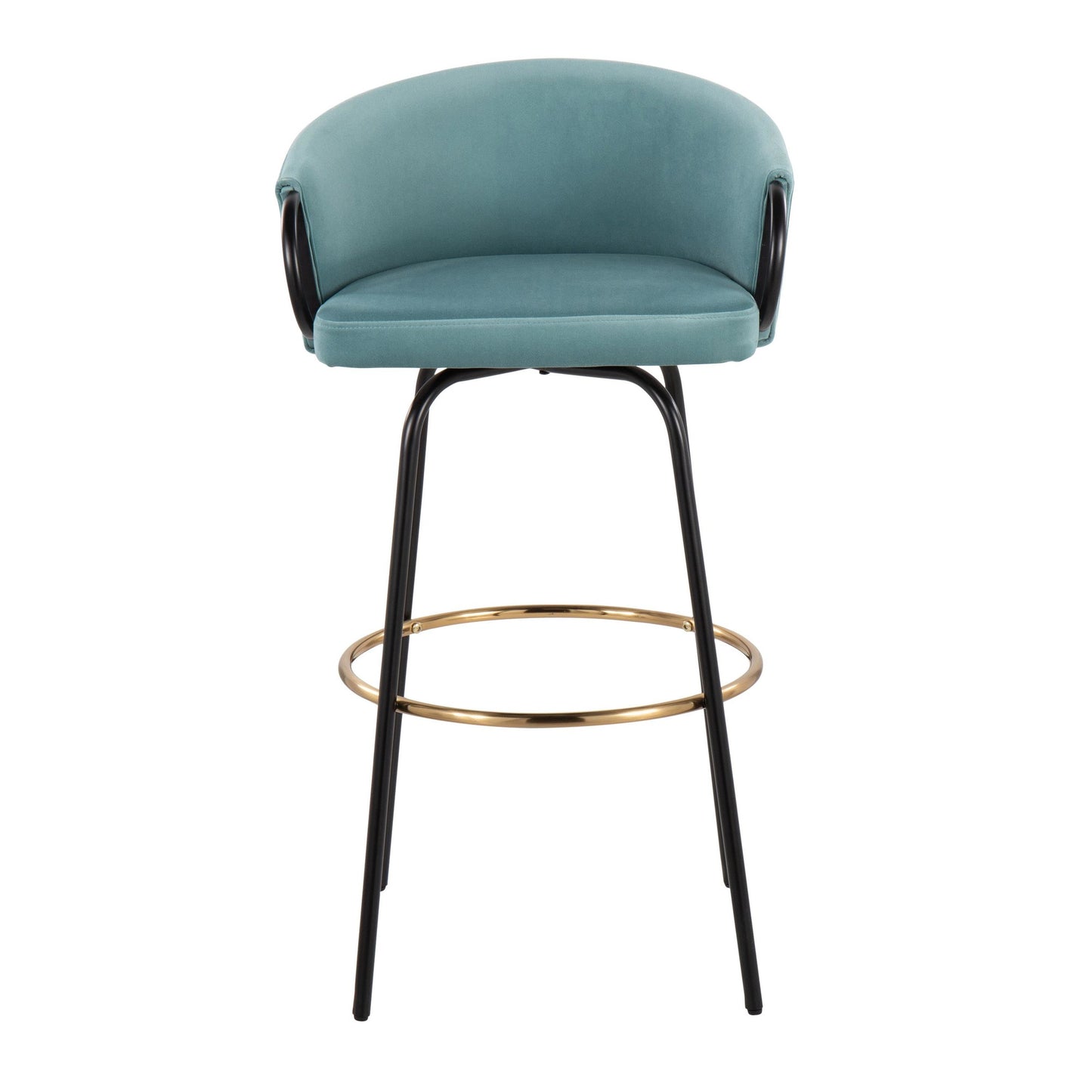Claire Contemporary/Glam Barstool in Black Metal and Emerald Green Velvet with Gold Metal Footrest By LumiSource - Set of 2 | Bar Stools | Modishstore - 10