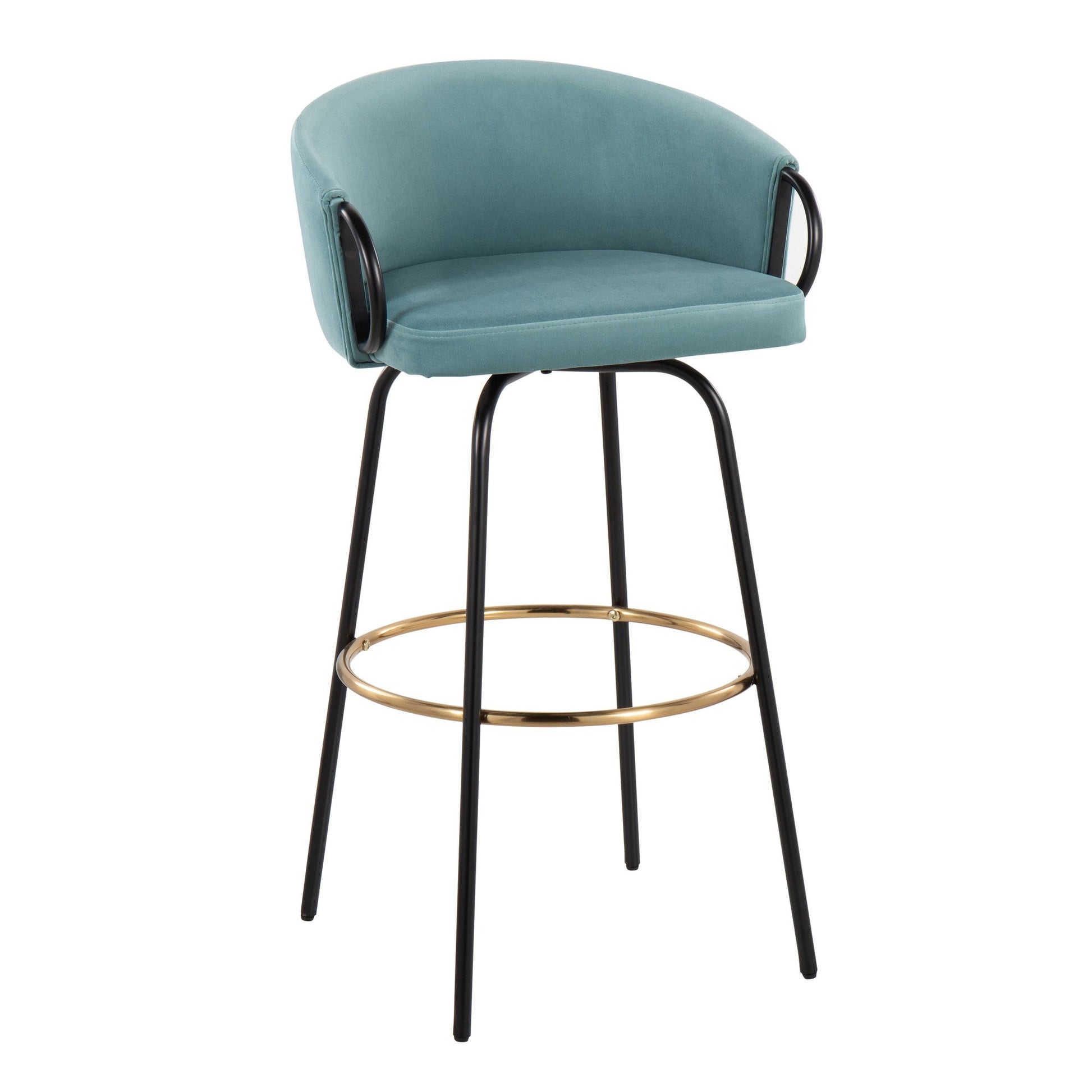 Claire Contemporary/Glam Barstool in Black Metal and Emerald Green Velvet with Gold Metal Footrest By LumiSource - Set of 2 | Bar Stools | Modishstore - 13