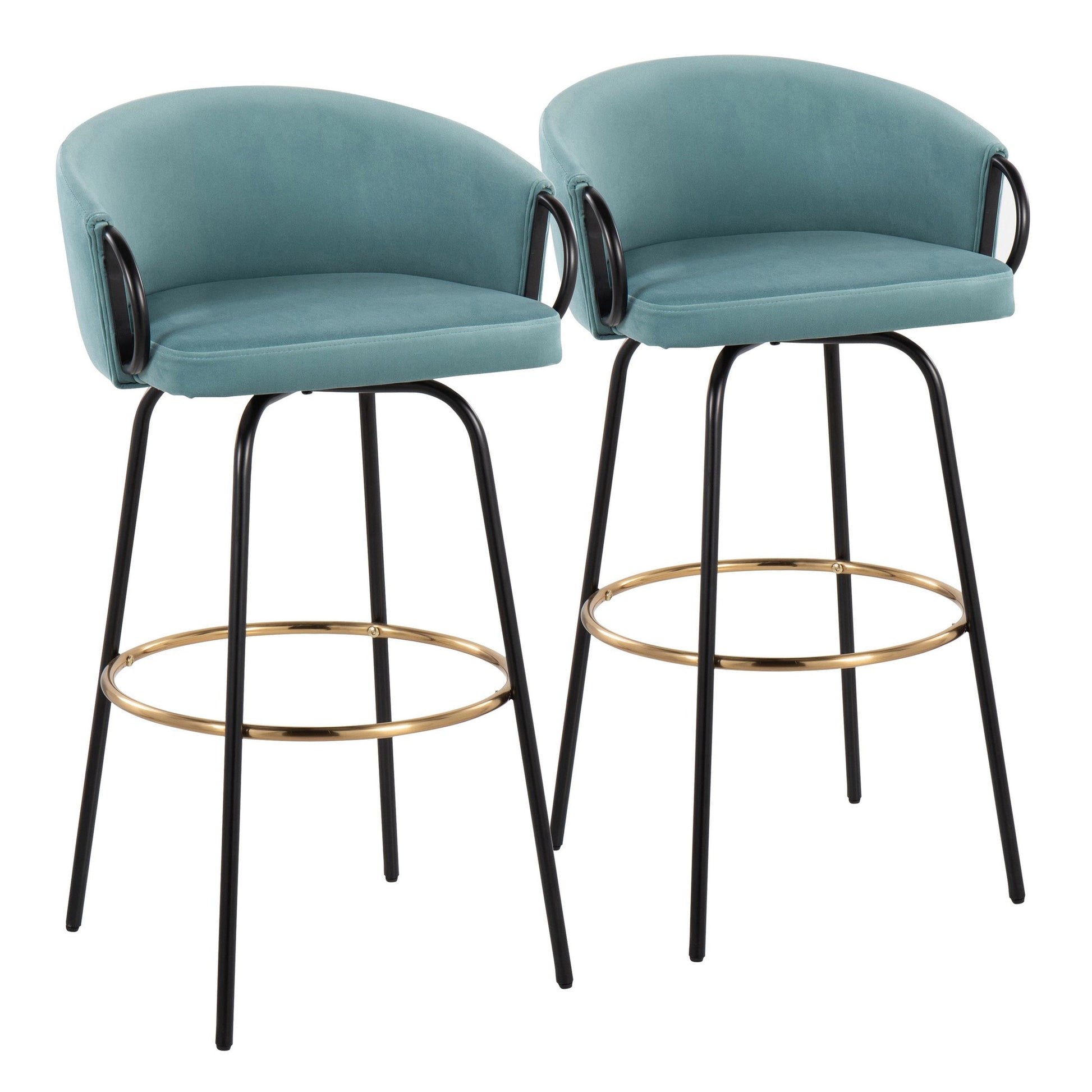 Claire Contemporary/Glam Barstool in Black Metal and Emerald Green Velvet with Gold Metal Footrest By LumiSource - Set of 2 | Bar Stools | Modishstore - 9
