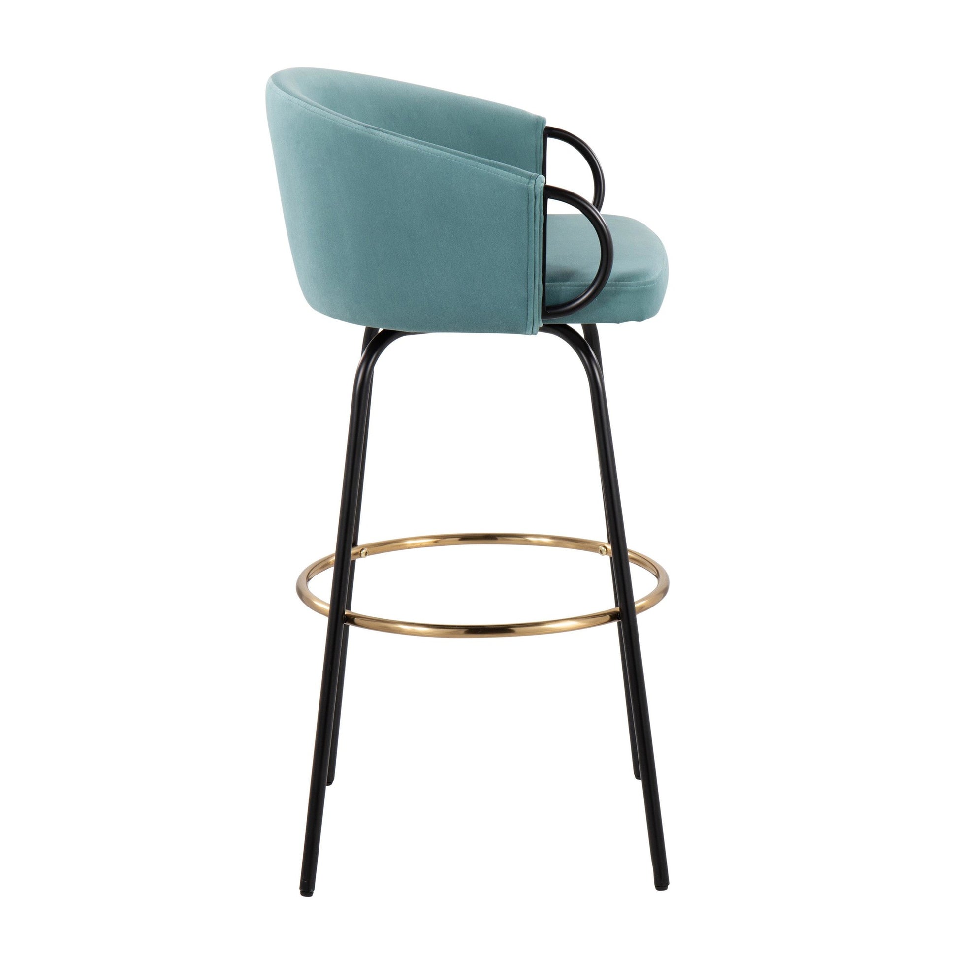 Claire Contemporary/Glam Barstool in Black Metal and Emerald Green Velvet with Gold Metal Footrest By LumiSource - Set of 2 | Bar Stools | Modishstore - 14