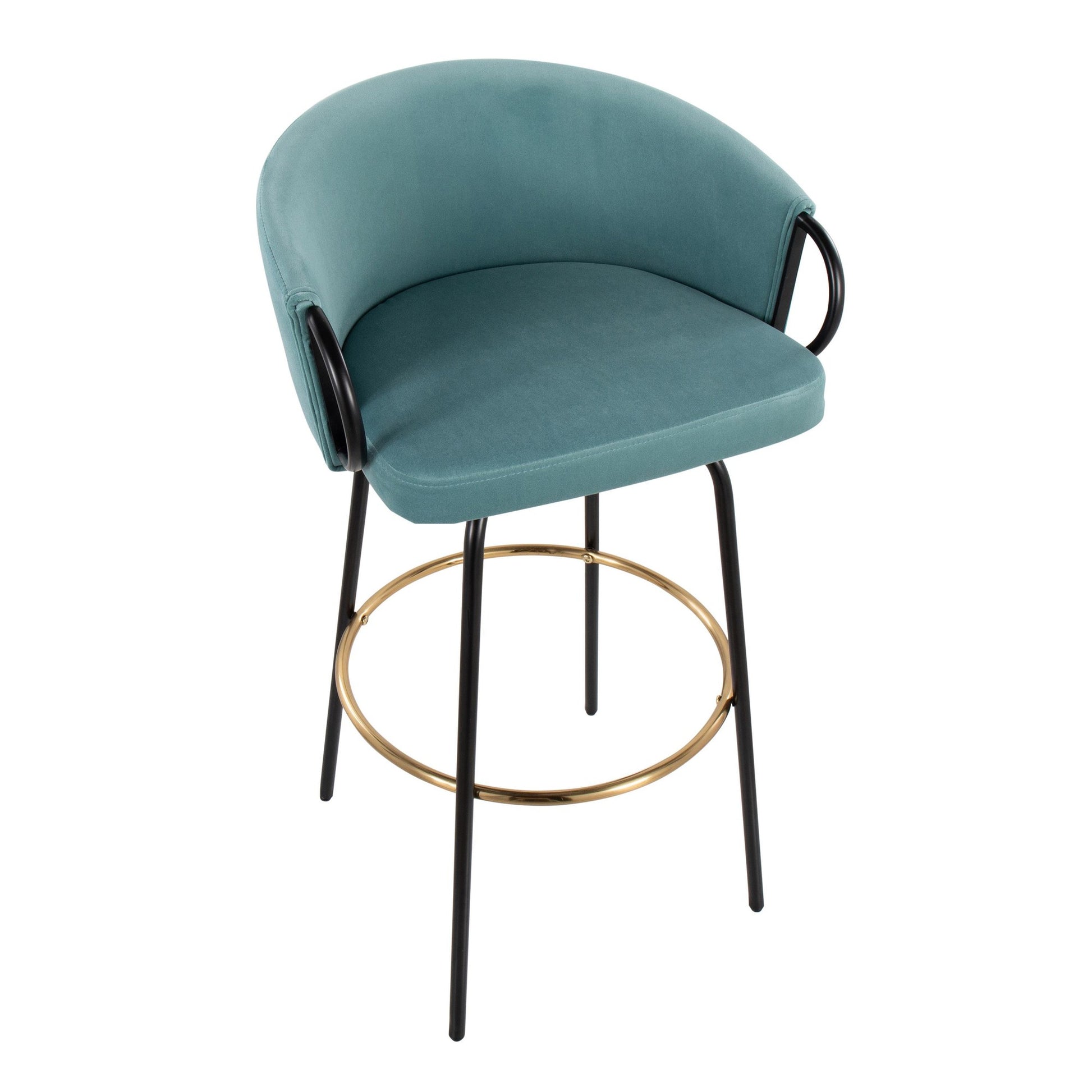 Claire Contemporary/Glam Barstool in Black Metal and Emerald Green Velvet with Gold Metal Footrest By LumiSource - Set of 2 | Bar Stools | Modishstore - 11