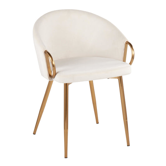Claire Contemporary/Glam Chair in Gold Metal and Cream Velvet By LumiSource | Dining Chairs | Modishstore