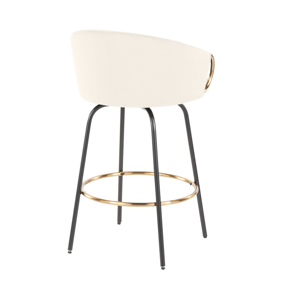 Claire 26" Contemporary/Glam Fixed Height Counter Stool with Swivel in Black Metal and Cream Velvet with Gold Metal Accents By LumiSource - Set of 2 | Counter Stools | Modishstore - 8