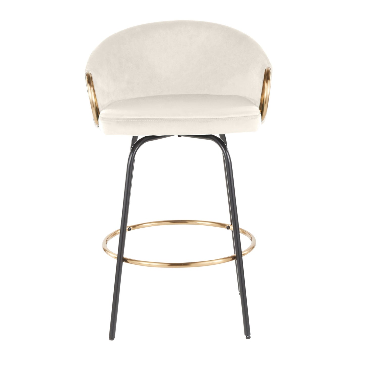 Claire 26" Contemporary/Glam Fixed Height Counter Stool with Swivel in Black Metal and Cream Velvet with Gold Metal Accents By LumiSource - Set of 2 | Counter Stools | Modishstore - 3