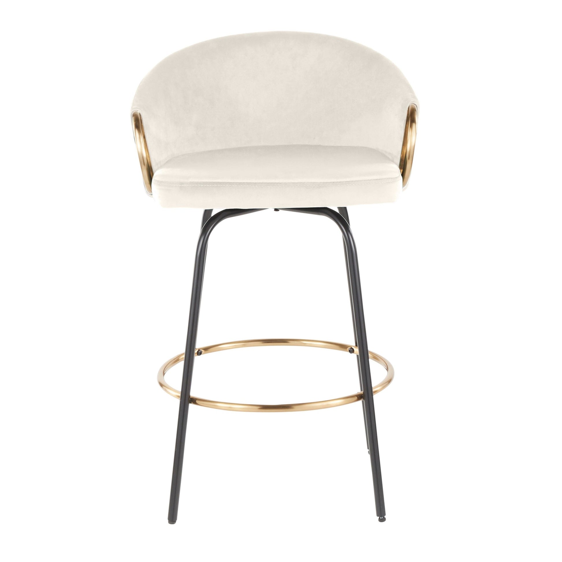 Claire 26" Contemporary/Glam Fixed Height Counter Stool with Swivel in Black Metal and Cream Velvet with Gold Metal Accents By LumiSource - Set of 2 | Counter Stools | Modishstore - 3