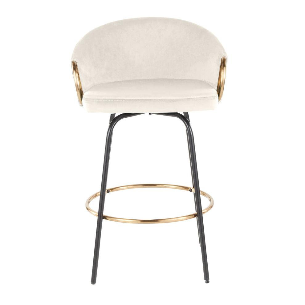 Claire 26" Contemporary/Glam Fixed Height Counter Stool with Swivel in Black Metal and Cream Velvet with Gold Metal Accents By LumiSource - Set of 2 | Counter Stools | Modishstore - 3