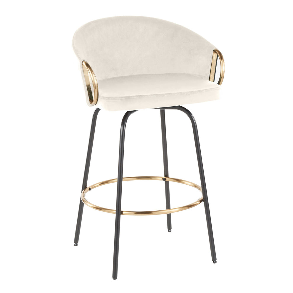 Claire 26" Contemporary/Glam Fixed Height Counter Stool with Swivel in Black Metal and Cream Velvet with Gold Metal Accents By LumiSource - Set of 2 | Counter Stools | Modishstore - 6
