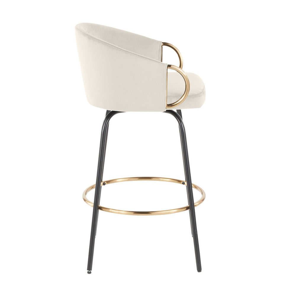 Claire 26" Contemporary/Glam Fixed Height Counter Stool with Swivel in Black Metal and Cream Velvet with Gold Metal Accents By LumiSource - Set of 2 | Counter Stools | Modishstore - 7
