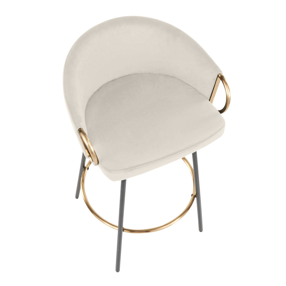 Claire 26" Contemporary/Glam Fixed Height Counter Stool with Swivel in Black Metal and Cream Velvet with Gold Metal Accents By LumiSource - Set of 2 | Counter Stools | Modishstore - 4