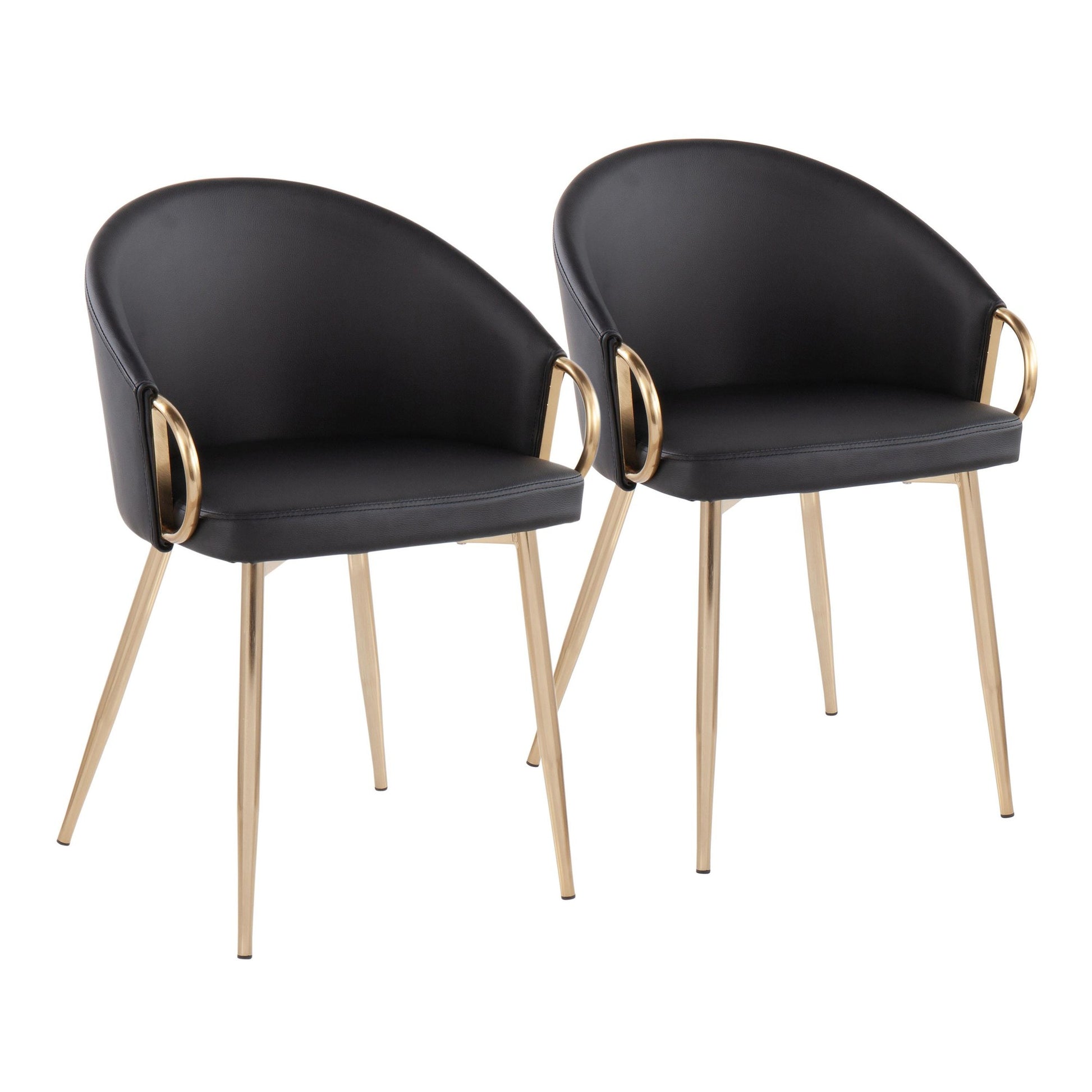 Claire Contemporary/Glam Chair in Gold Metal and Black Faux Leather By LumiSource - Set of 2 | Dining Chairs | Modishstore - 2