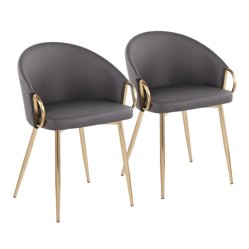 Claire Contemporary/Glam Chair in Gold Metal and Black Faux Leather By LumiSource - Set of 2 | Dining Chairs | Modishstore - 12