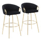 Claire Contemporary/Glam 30" Fixed-Height Bar Stool with Gold Metal Legs By LumiSource - Set of 2 | Bar Stools | Modishstore