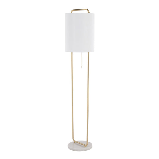 Claire Contemporary/Glam Floor Lamp in White Marble and Antique Gold Metal with White Linen Shade By LumiSource | Floor Lamps | Modishstore