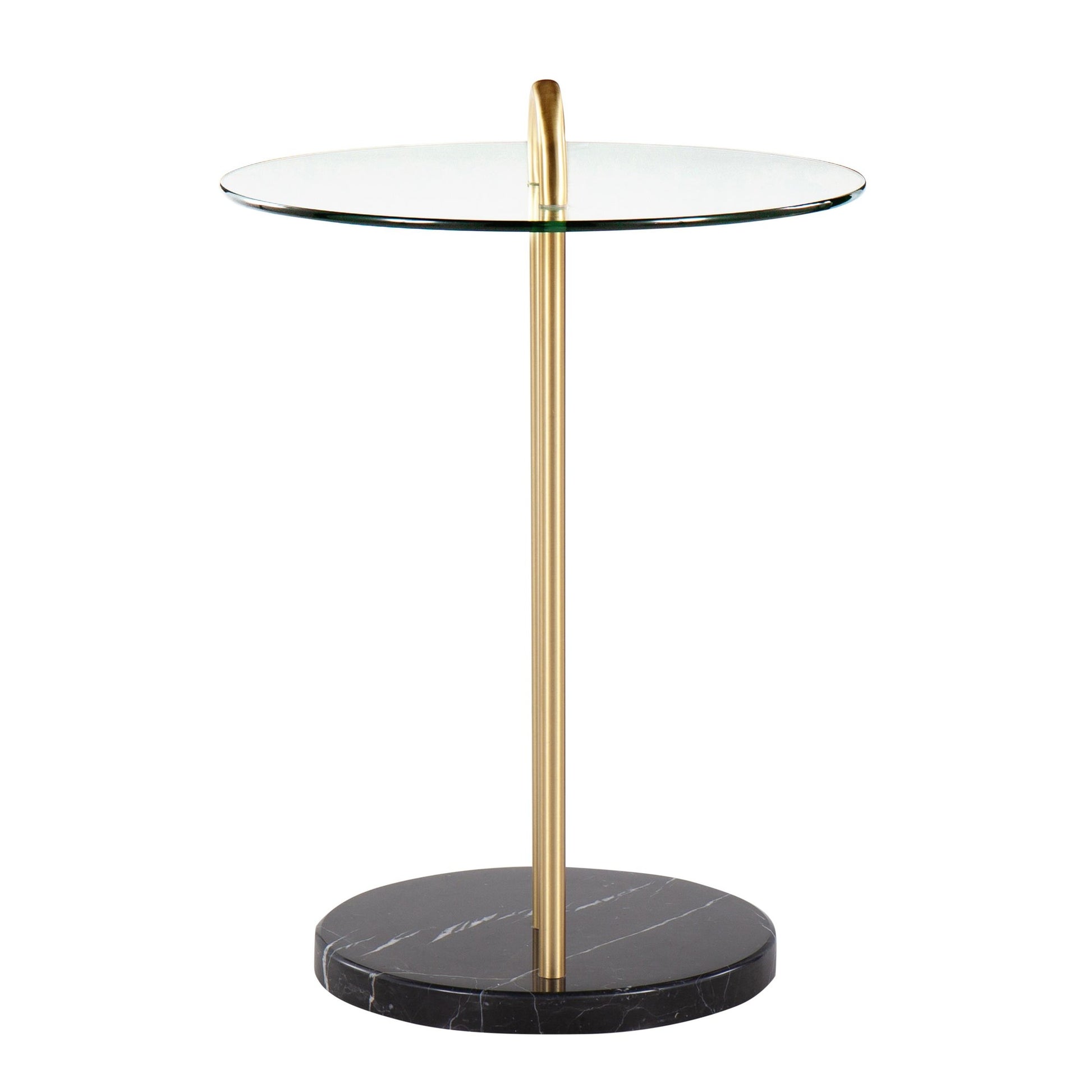 Claire Contemporary/Glam Side Table in Black Marble and Gold Steel with Clear Glass Top By LumiSource | Side Tables | Modishstore - 7