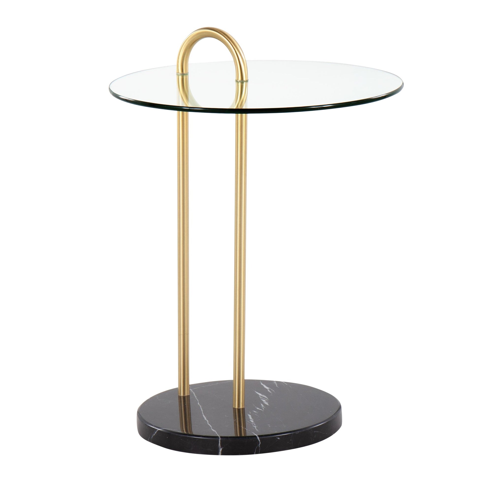 Claire Contemporary/Glam Side Table in Black Marble and Gold Steel with Clear Glass Top By LumiSource | Side Tables | Modishstore