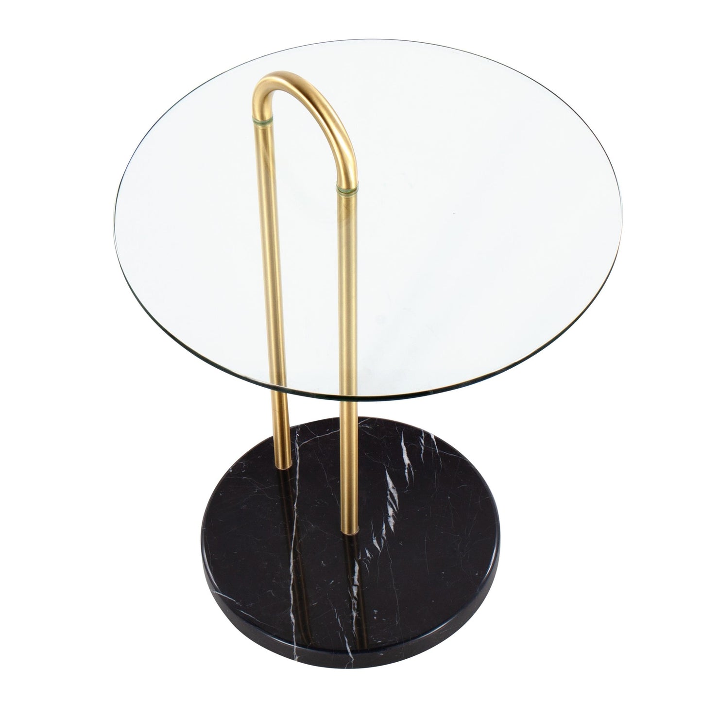 Claire Contemporary/Glam Side Table in Black Marble and Gold Steel with Clear Glass Top By LumiSource | Side Tables | Modishstore - 2