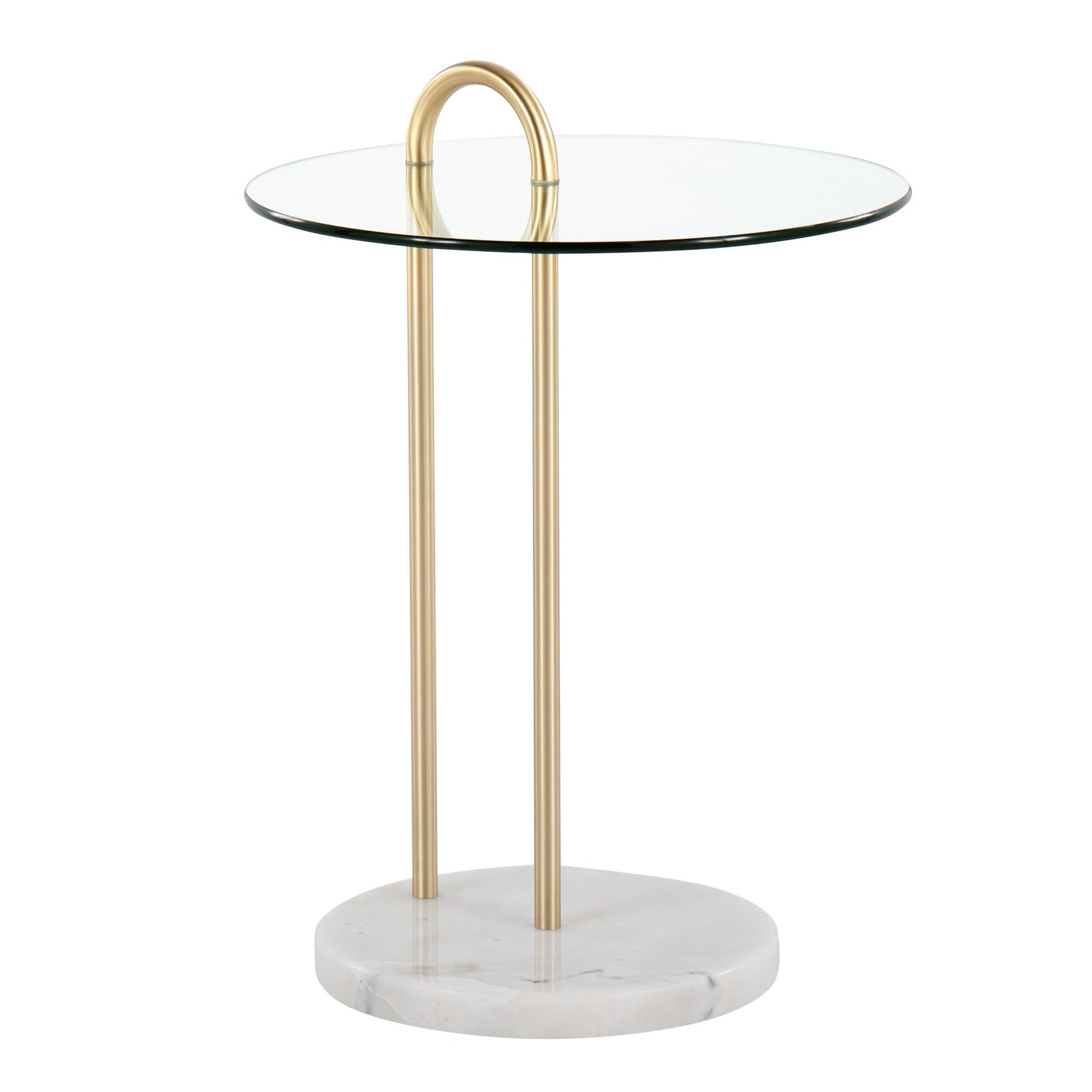 Claire Contemporary/Glam Side Table in Black Marble and Gold Steel with Clear Glass Top By LumiSource | Side Tables | Modishstore - 17