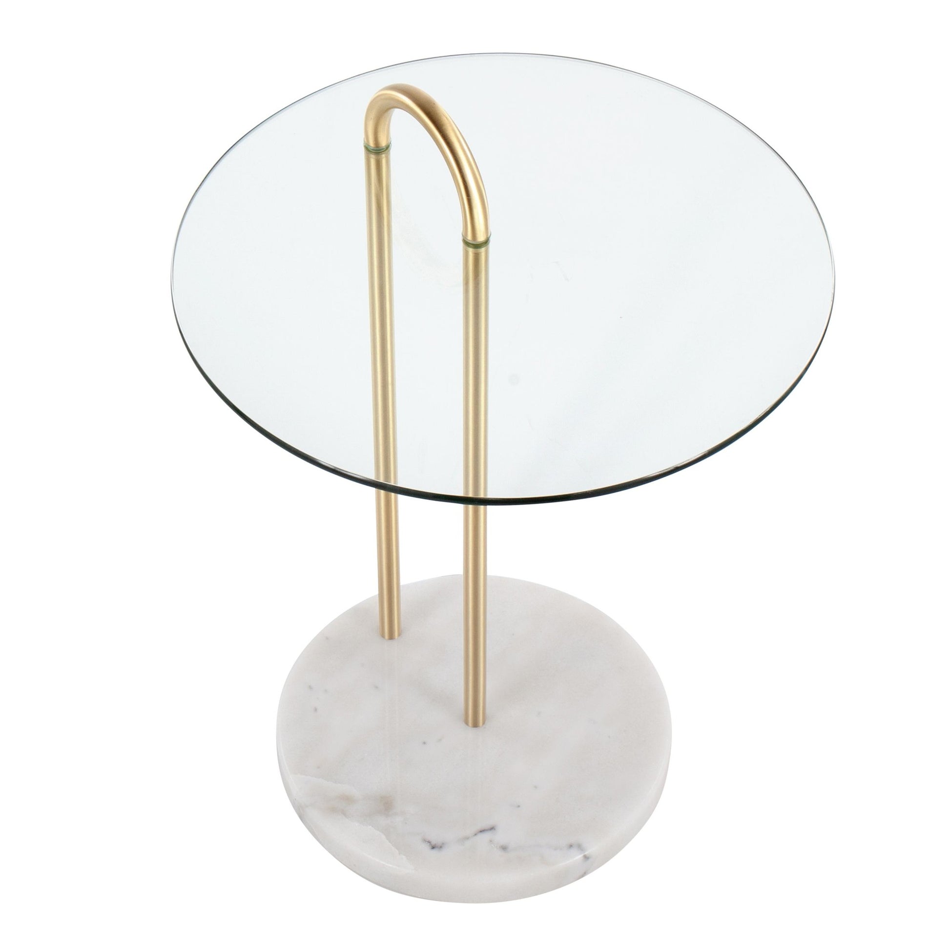 Claire Contemporary/Glam Side Table in Black Marble and Gold Steel with Clear Glass Top By LumiSource | Side Tables | Modishstore - 18