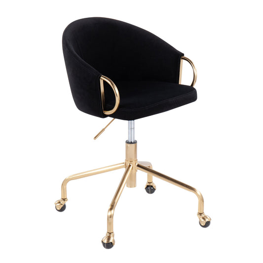 Claire Contemporary/Glam Task Chair in Gold Metal and Black Velvet By LumiSource | Office Chairs | Modishstore