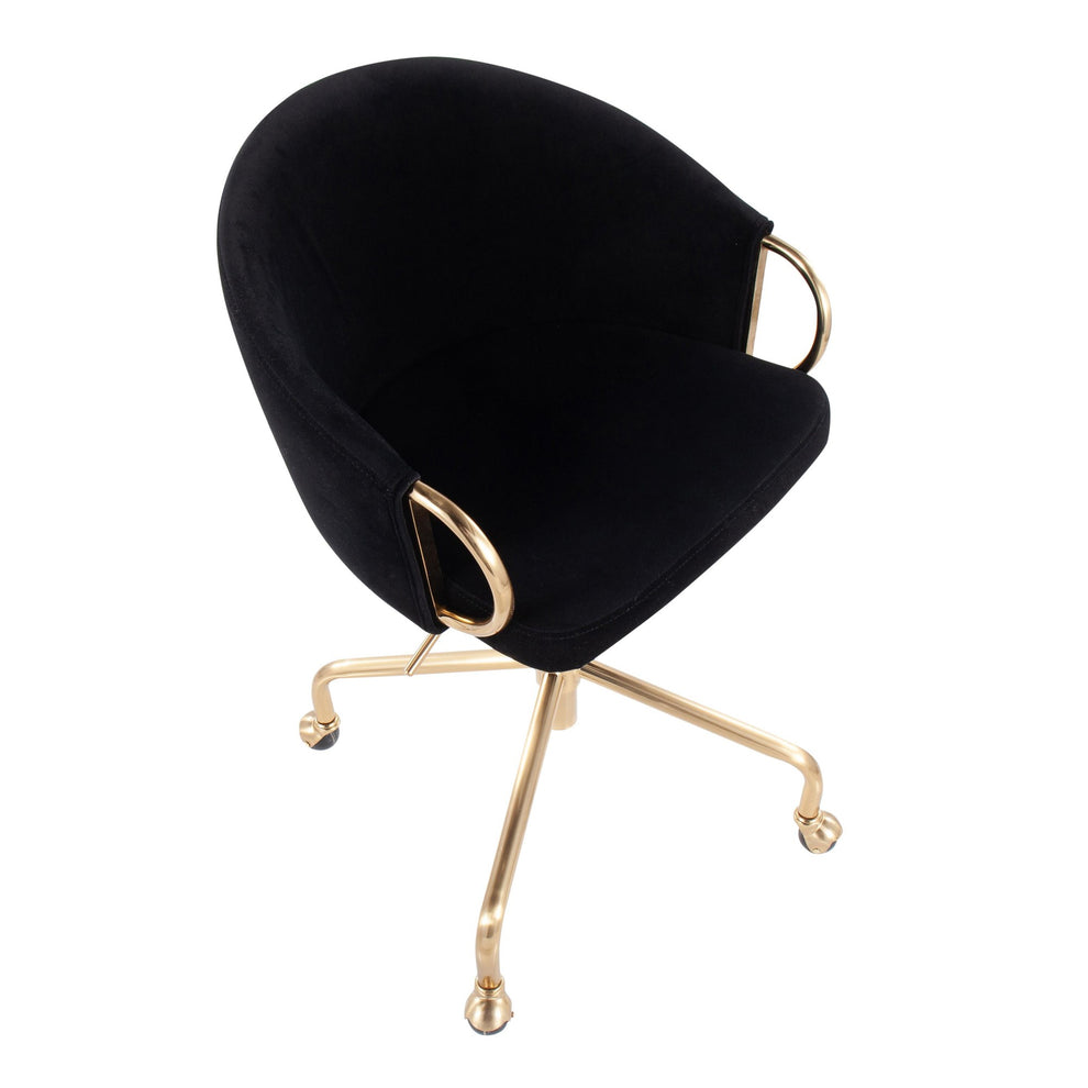 Claire Contemporary/Glam Task Chair in Gold Metal and Black Velvet By LumiSource | Office Chairs | Modishstore - 2