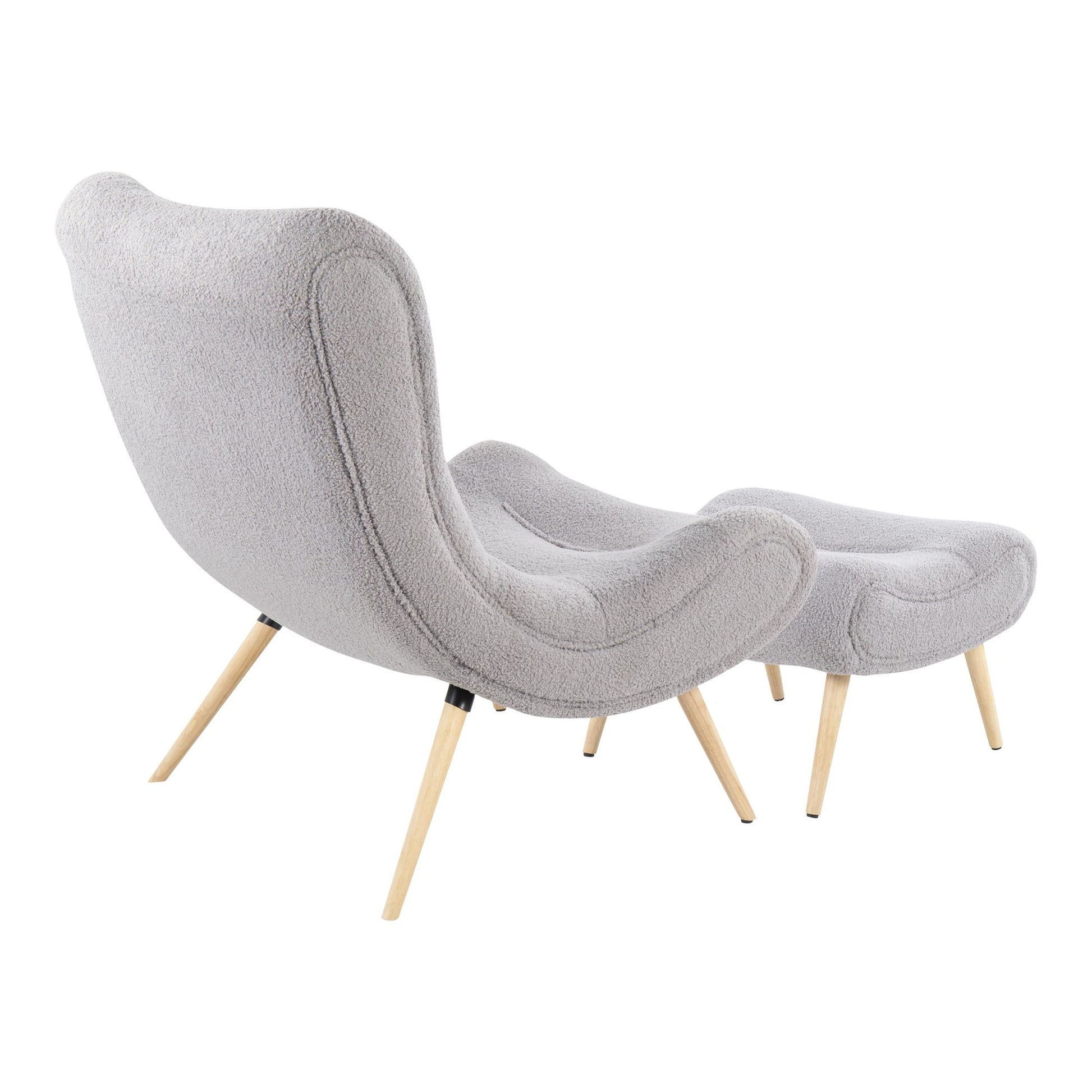 Cloud Contemporary Chair in Natural Wood and Grey Sherpa Fabric with Ottoman By LumiSource | Side Chairs | Modishstore - 5
