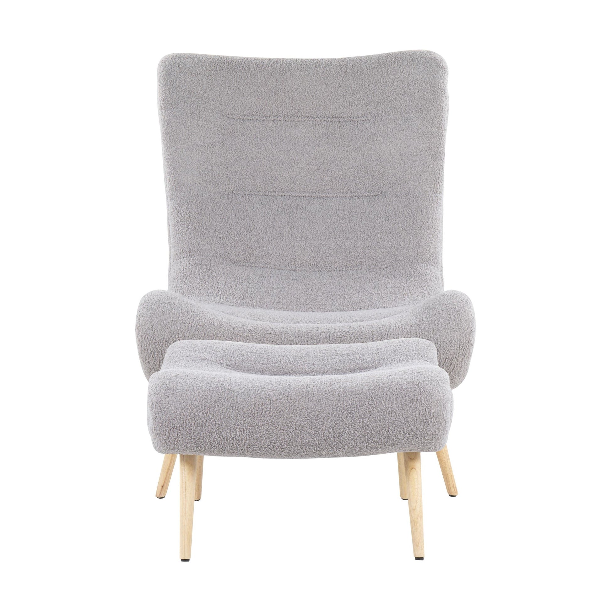 Cloud Contemporary Chair in Natural Wood and Grey Sherpa Fabric with Ottoman By LumiSource | Side Chairs | Modishstore - 7