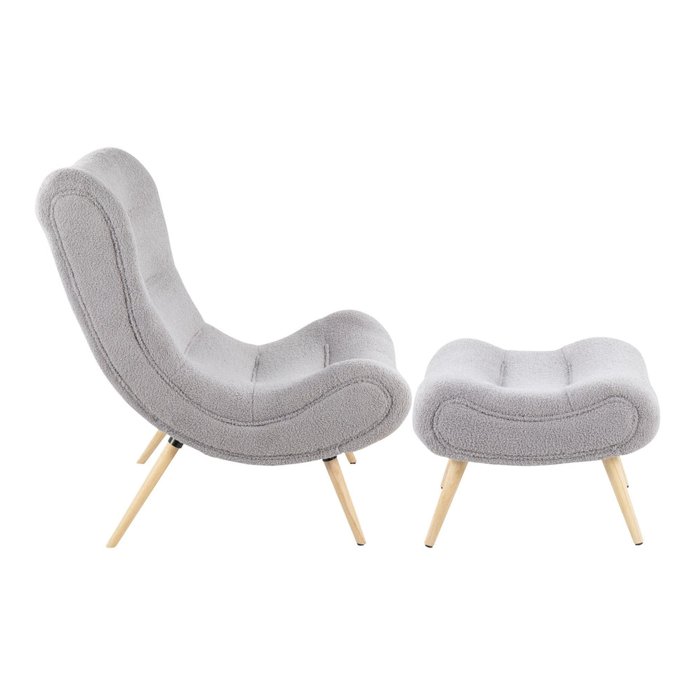 Cloud Contemporary Chair in Natural Wood and Grey Sherpa Fabric with Ottoman By LumiSource | Side Chairs | Modishstore - 4